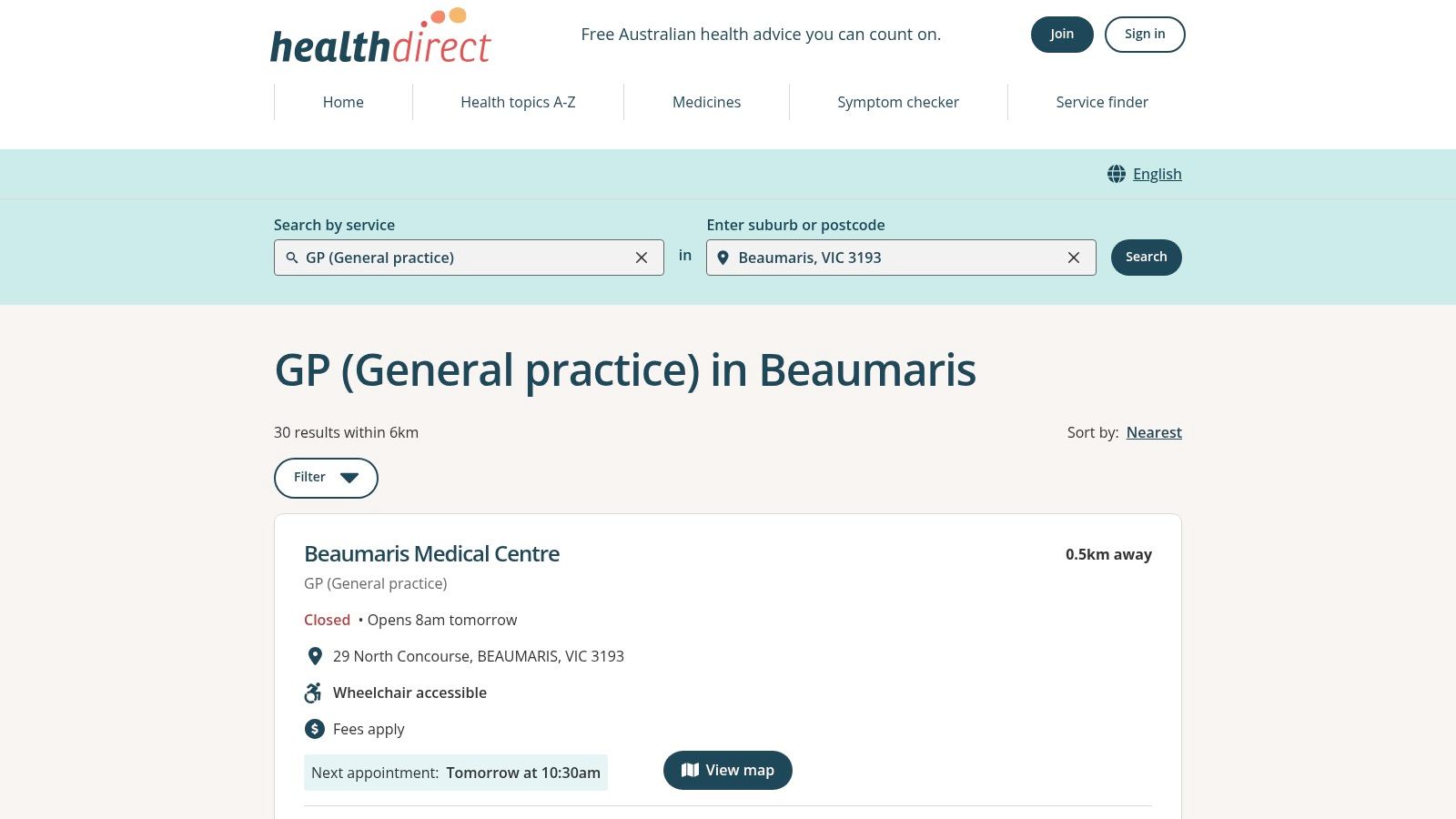 Healthdirect (Australian Government directory)
