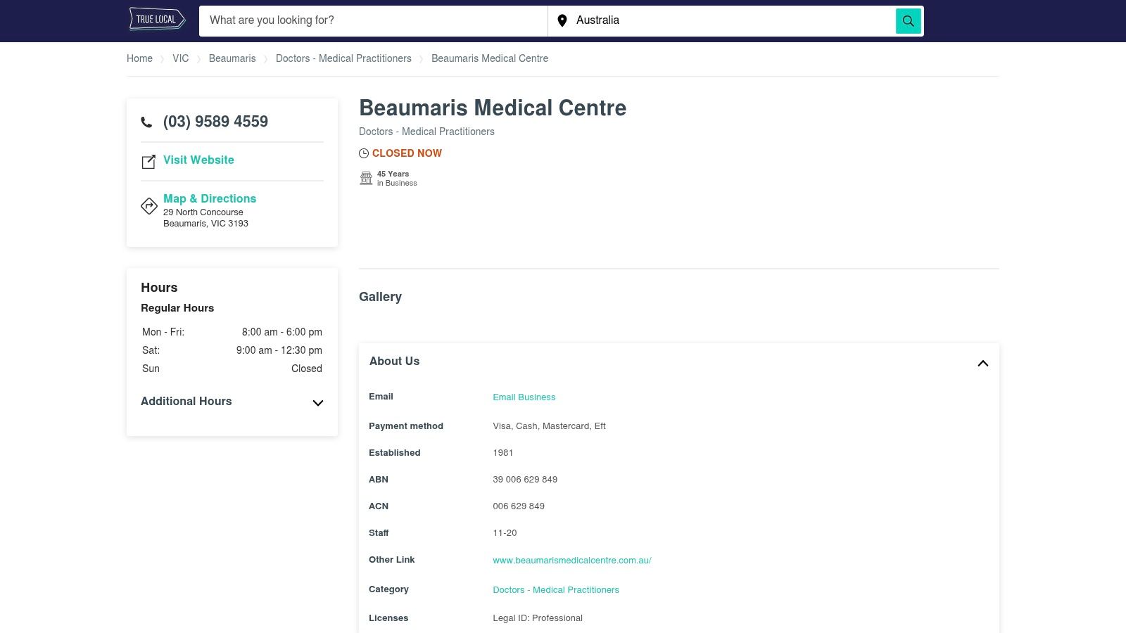 TrueLocal listing