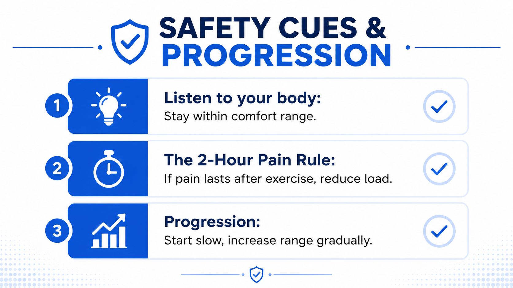 A safety guide for joint mobility exercises featuring three key rules for listening to your body.