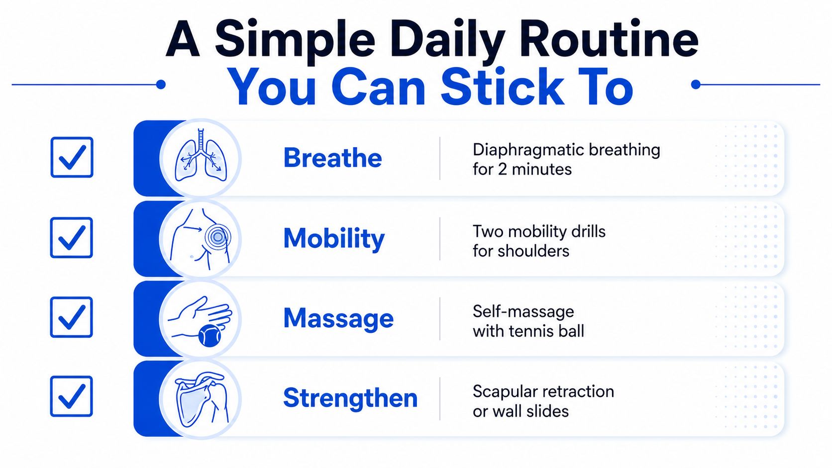An infographic titled A Simple Daily Routine You Can Stick To, detailing four wellness exercises.